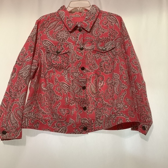 Carole Little Jean Jacket Cut LINEN Coral / White Paisley Print 2X - Picture 6 of 7